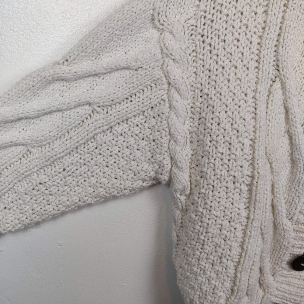 Free People Bonfire Cable Knit Cardigan Sweater Womens Medium Cream Boho Cotton - Picture 3 of 7